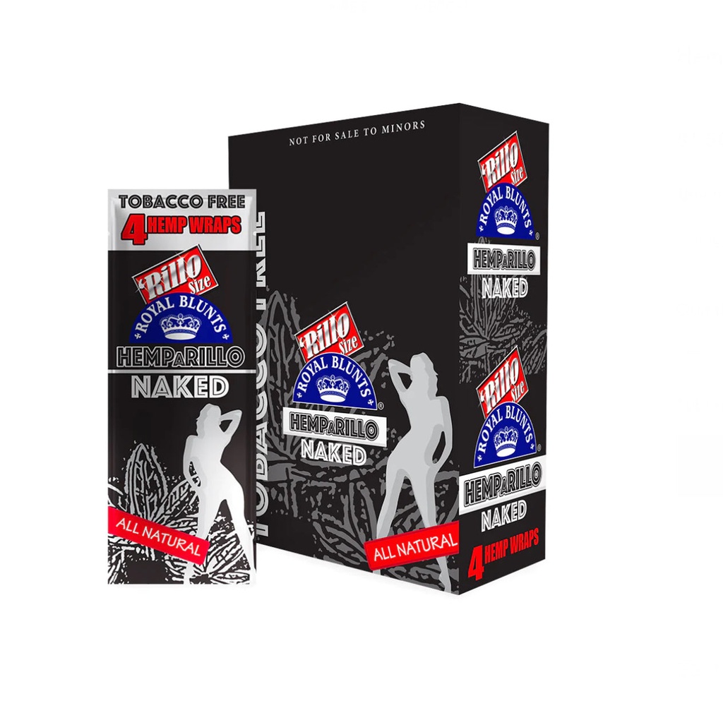 ROYAL BLUNTS HEMPARILLO - NAKED. 4-Wraps Per Pack. 15-Piece Box